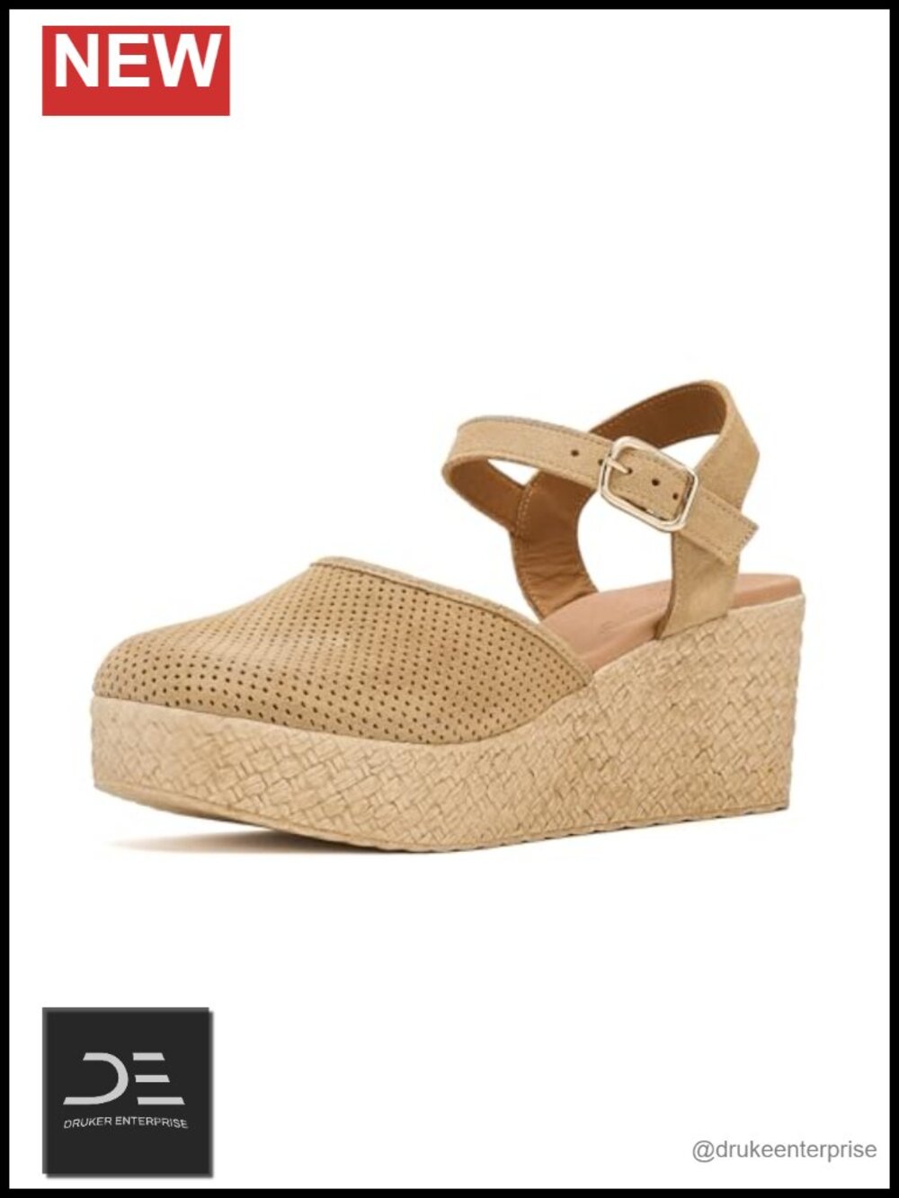 Woven Open Toe Ankle Strap Wedge Heel Sandal
